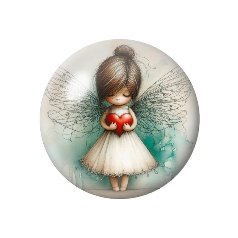 Cabochon en Verre Illustré Ange Coeur Noël 12 à 25mm