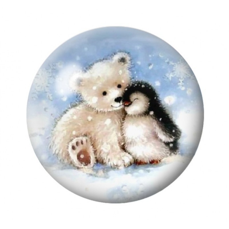 Cabochon en Verre Illustré Ourson Pinguoin Noël 12 à 25mm