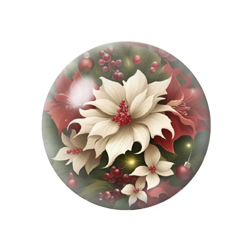Cabochon en Verre Illustré Fleurs Noël 12 à 25mm