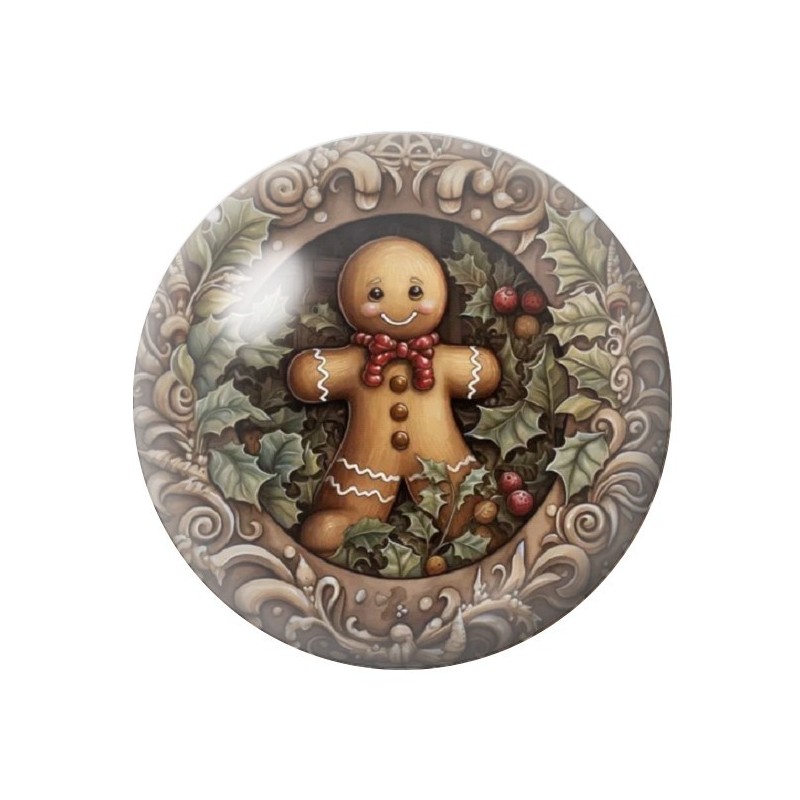 Cabochon en Verre Illustré Bonhomme de Pain d'Epices Noël 12 à 25mm