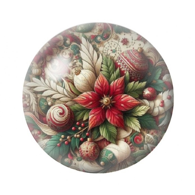 Cabochon en Verre Illustré Fleurs Boules Noël 12 à 25mm