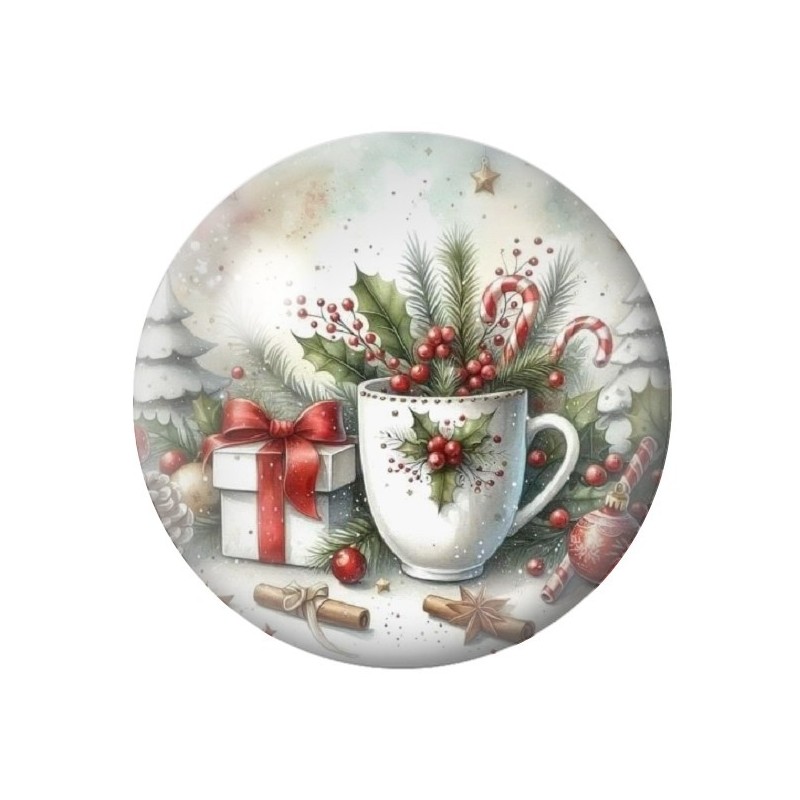 Cabochon en Verre Illustré Cadeau Tasse Noël 12 à 25mm