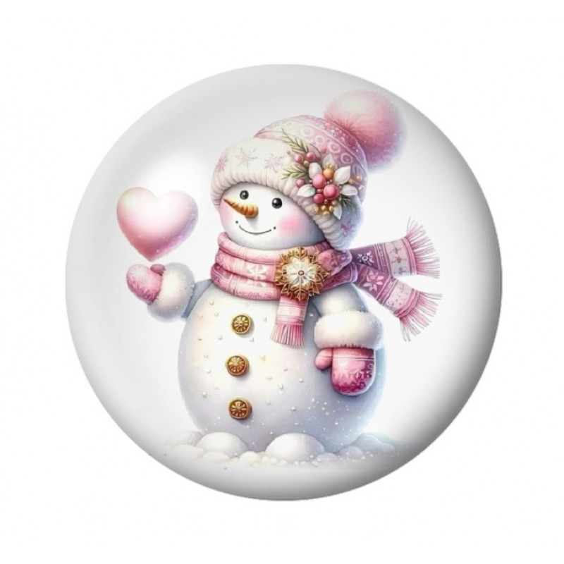 Cabochon en Verre Illustré Bonhomme de Neige Noël 12 à 25mm