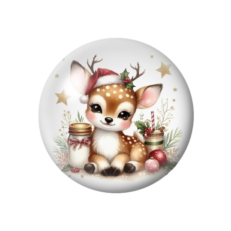 Cabochon en Verre Illustré Faon Noël 12 à 25mm