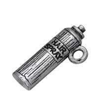 2 Breloques Bouteille de Laque Spray Cheveux Argenté Thème Coiffeur 22mm