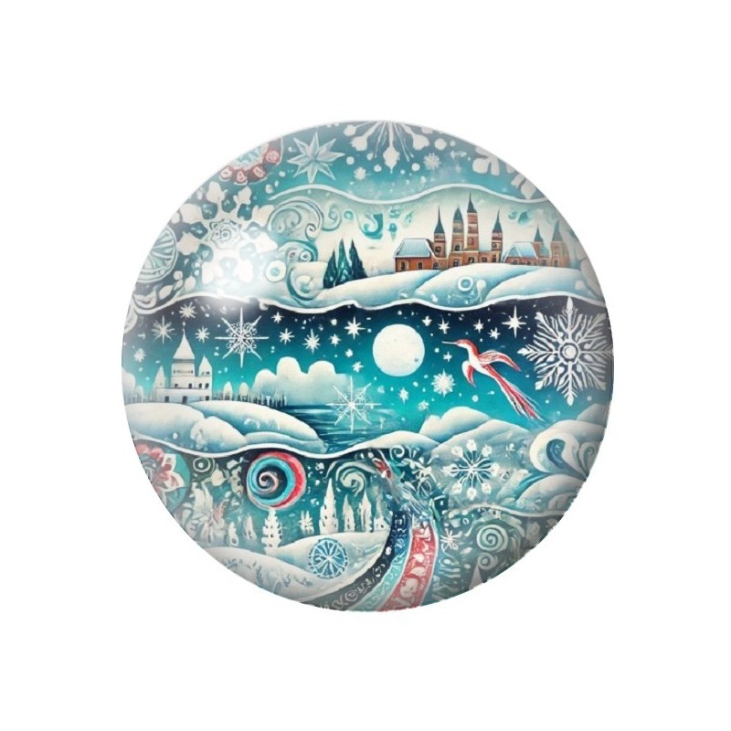 Cabochon en Verre Illustré Paysage Noël 12 à 25mm