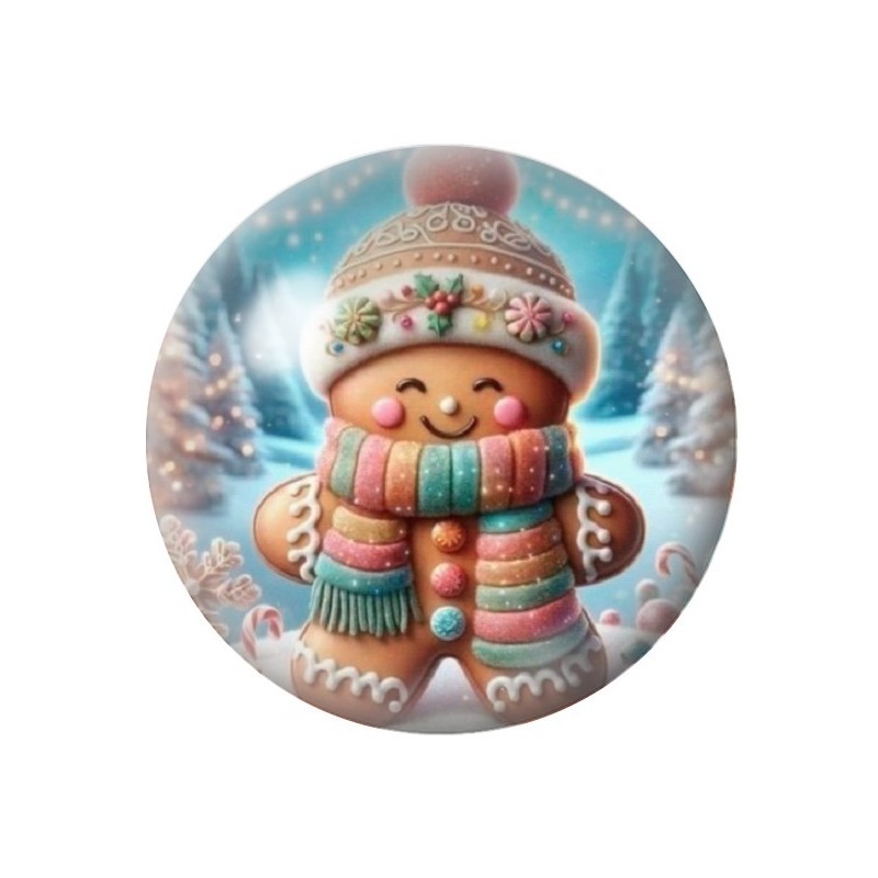 Cabochon en Verre Illustré Bonhomme de Pain d'Epices Noël 12 à 25mm