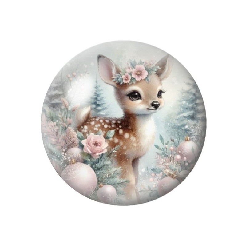 Cabochon en Verre Illustré Faon Noël 12 à 25mm