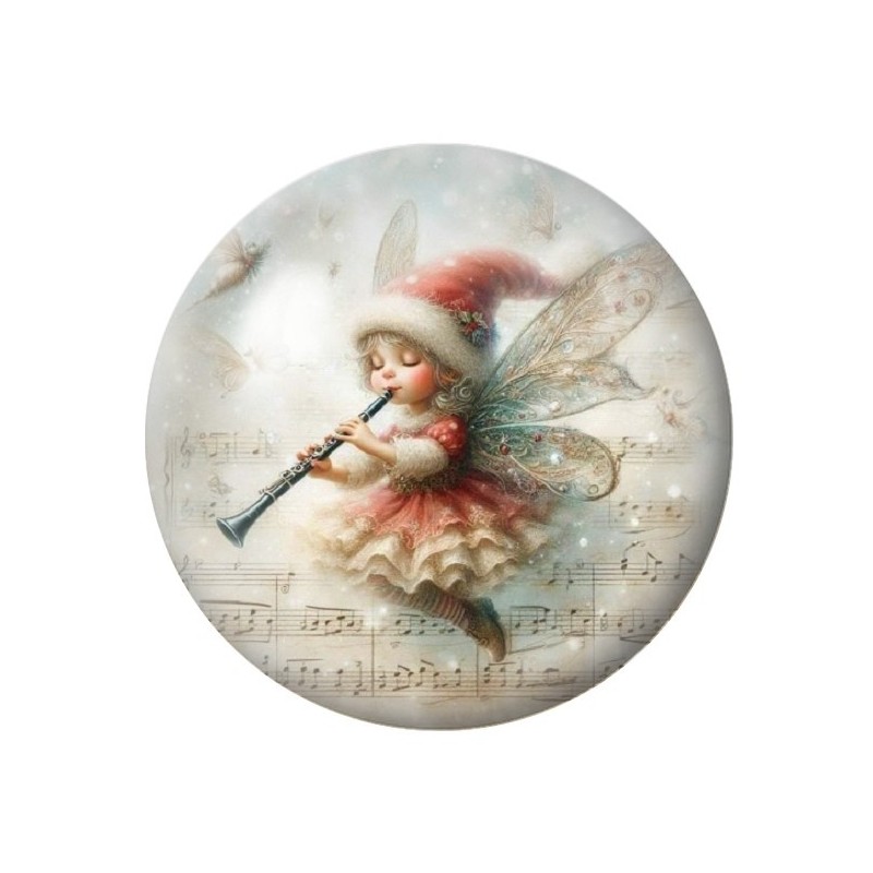 Cabochon en Verre Illustré Elfe Clarinette Noël 12 à 25mm