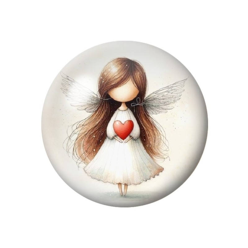 Cabochon en Verre Illustré Ange Coeur Noël 12 à 25mm