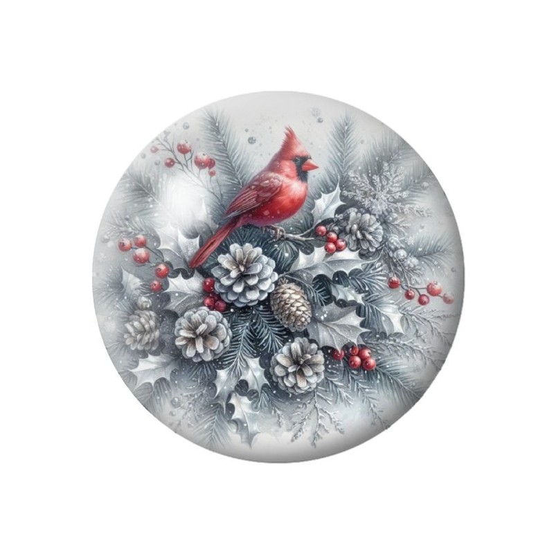 Cabochon en Verre Illustré Oiseau Noël 12 à 25mm