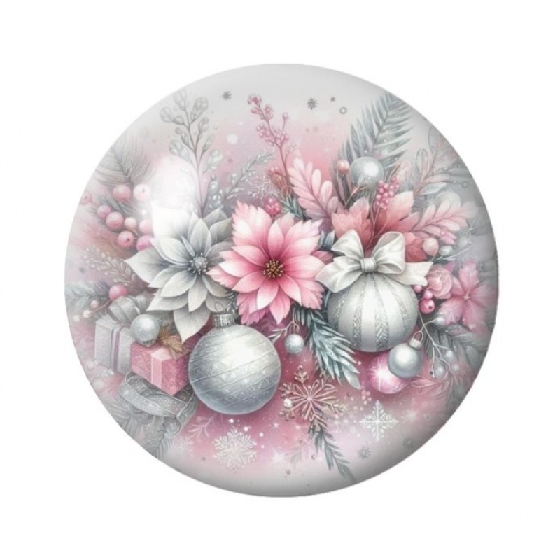 Cabochon en Verre Illustré Fleurs Boules Noël 12 à 25mm