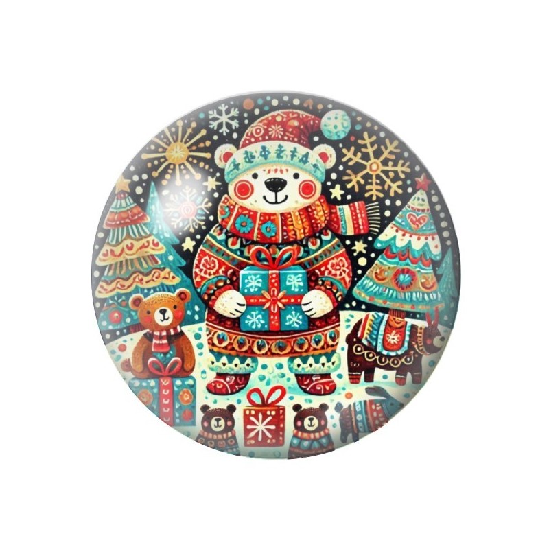 Cabochon en Verre Illustré Ours Noël 12 à 25mm
