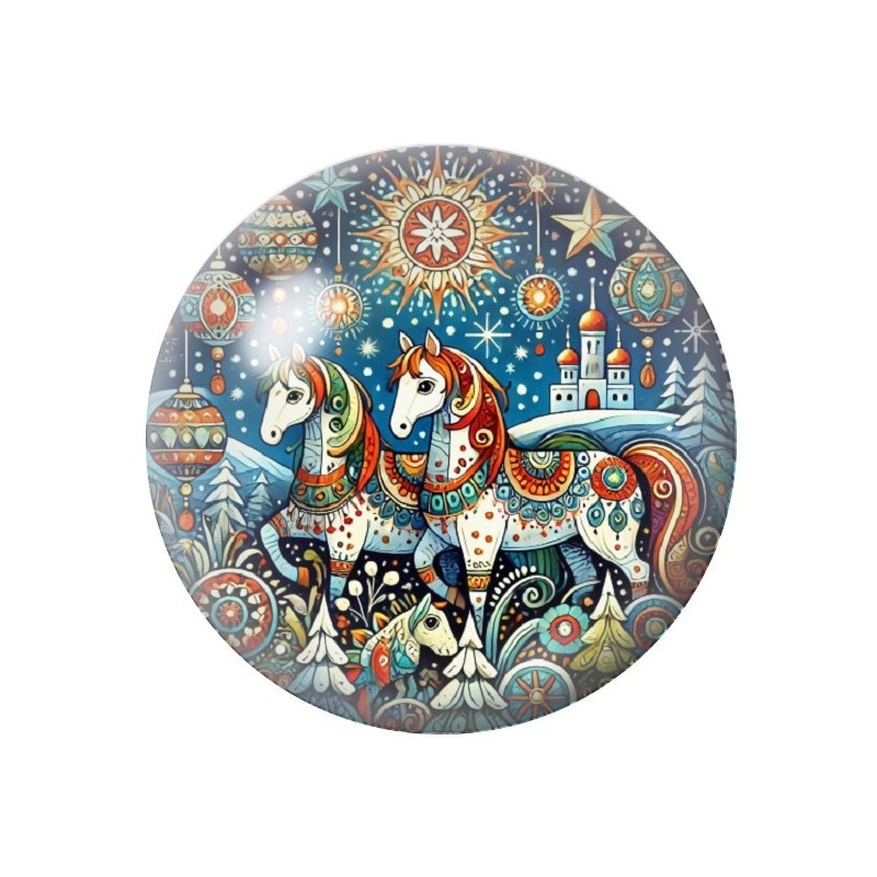 Cabochon en Verre Illustré Chevaux Noël 12 à 25mm