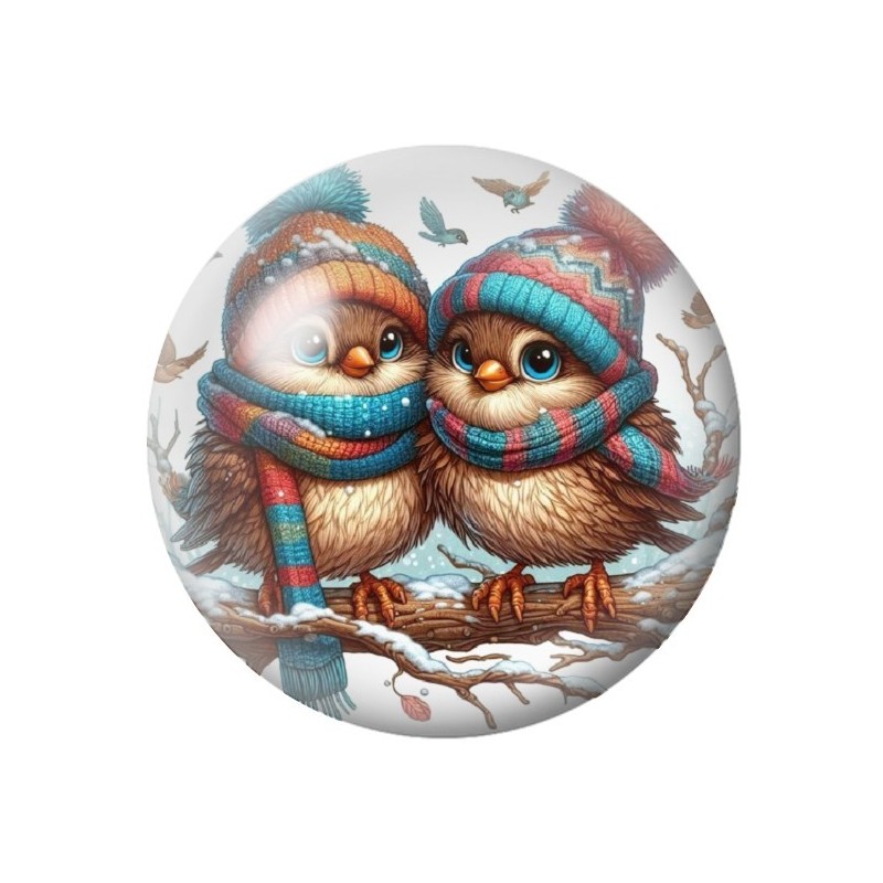 Cabochon en Verre Illustré Oiseaux Noël 12 à 25mm