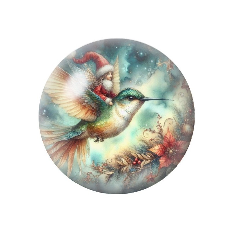 Cabochon en Verre Illustré Elfe Colibri Noël 12 à 25mm