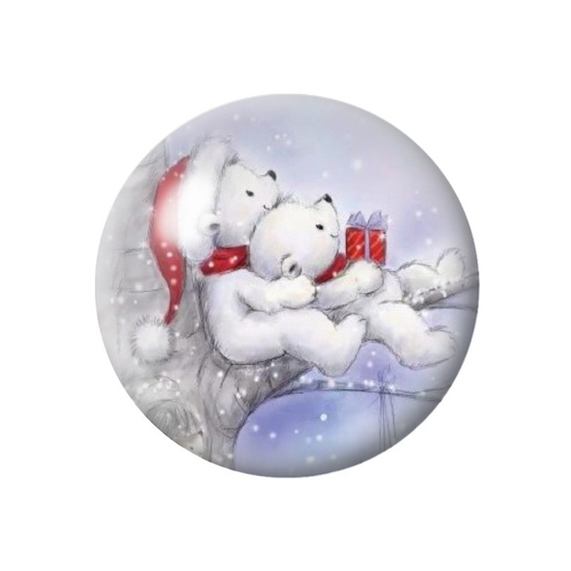 Cabochon en Verre Illustré Oursons Noël 12 à 25mm