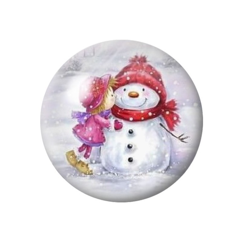 Cabochon en Verre Illustré Bonhomme de Neige Noël 12 à 25mm