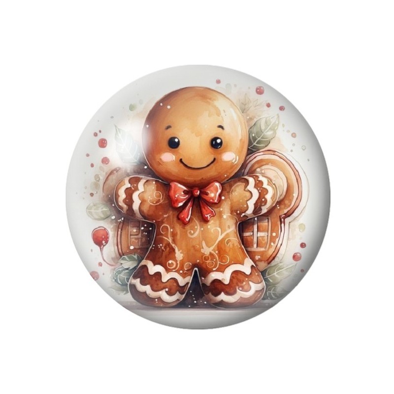 Cabochon en Verre Illustré Bonhomme de Pain d'Epices Noël 12 à 25mm
