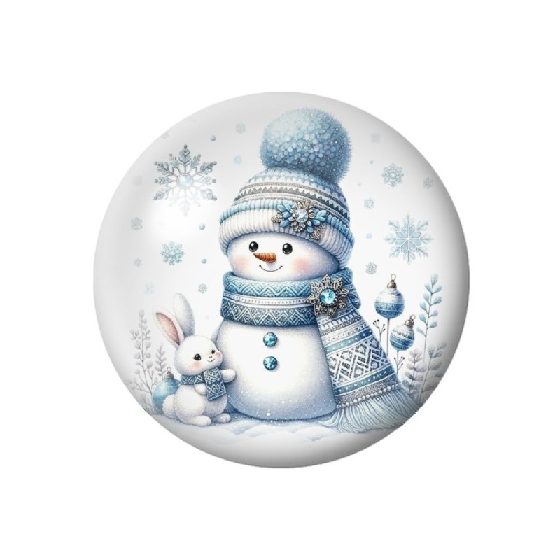 Cabochon en Verre Illustré Bonhomme de Neige Noël 12 à 25mm