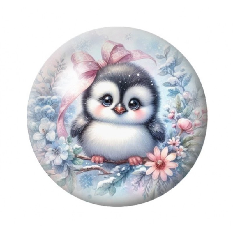Cabochon en Verre Illustré Pinguoin Noël 12 à 25mm