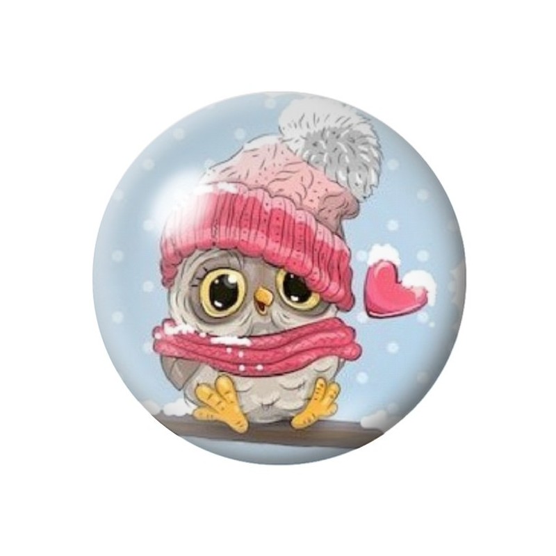 Cabochon en Verre Illustré Hibou Hiver Noël 12 à 25mm