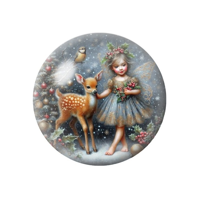 Cabochon en Verre Illustré Fée Faon Noël 12 à 25mm