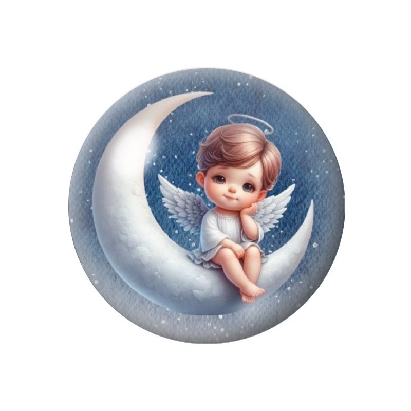 Cabochon en Verre Illustré Ange Lune Noël 12 à 25mm