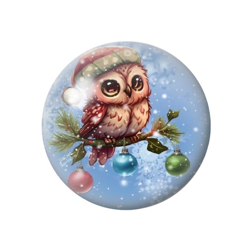 Cabochon en Verre Illustré Hibou Noël 12 à 25mm