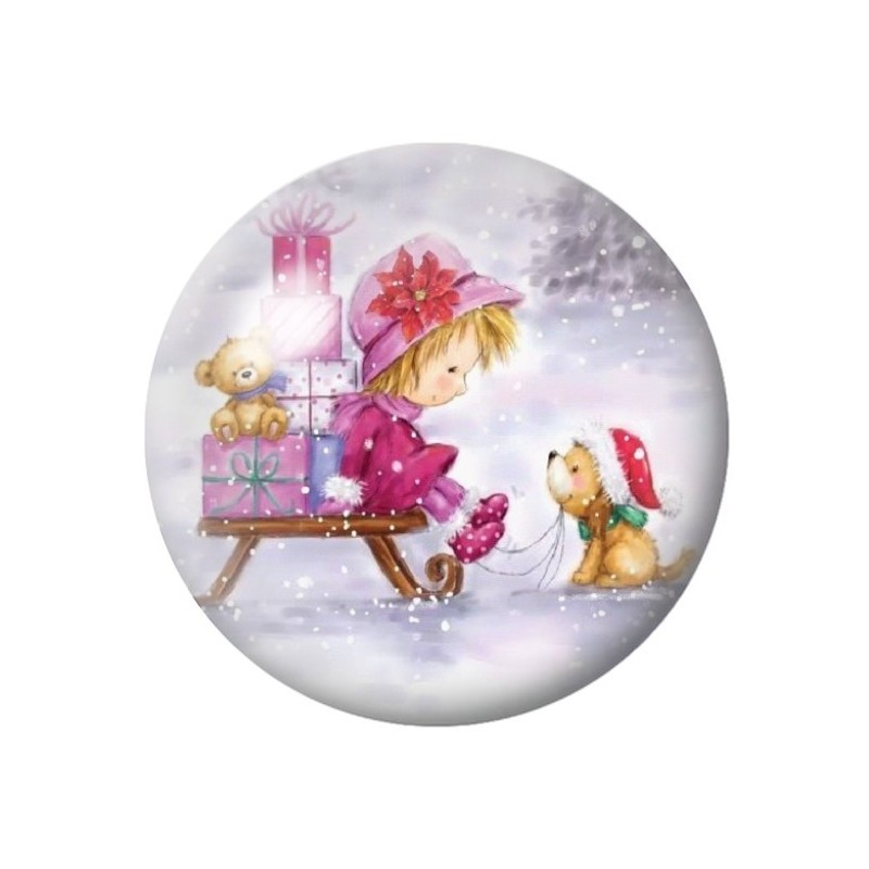 Cabochon en Verre Illustré Petite Fille Noël 12 à 25mm