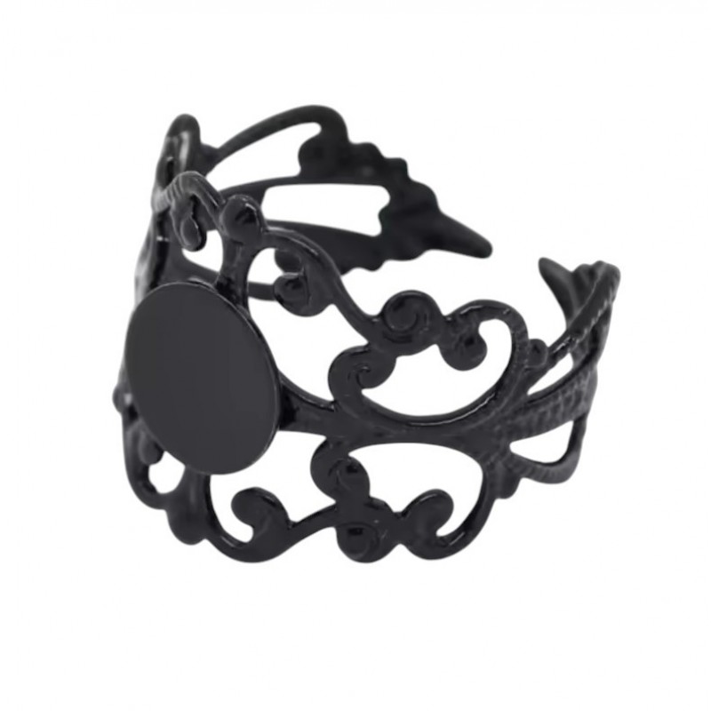 2 Supports Bague Ajustable Ajourée Noir 8mm