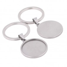 Support Porte-clé en Acier Inoxydable Argenté pour Cabochon 25mm