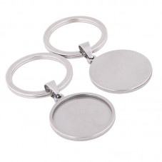 Support Porte-clé en Acier Inoxydable Argenté pour Cabochon 25mm
