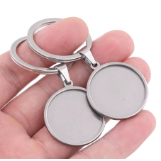 Support Porte-clé en Acier Inoxydable Argenté pour Cabochon 25mm