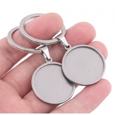 Support Porte-clé en Acier Inoxydable Argenté pour Cabochon 25mm