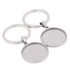 Support Porte-clé en Acier Inoxydable Argenté pour Cabochon 25mm