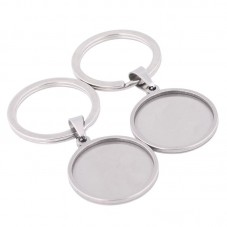 Support Porte-clé en Acier Inoxydable Argenté pour Cabochon 25mm