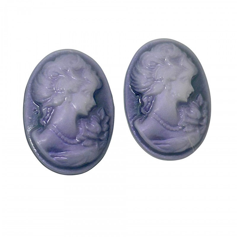 2 Camées Cabochon Lady Vintage 13x18mm