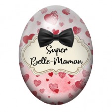 Cabochon en Verre Illustré Message Super Belle-Maman au Nœud Noir 18x25 ou 30x40mm pour la création de bijoux fantaisie - DIY