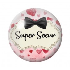 Cabochon en Verre Illustré "Super Soeur" 18 à 25mm pour la création de bijoux fantaisie - DIY