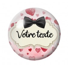 Cabochon en Verre Personnalisable Nœud Noir et Cœurs Roses 20 ou 25mm pour la Création de Bijoux Fantaisie – DIY
