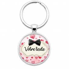 Porte-clé Personnalisable "Votre Texte" Nœud Noir Verre 25mm pour la Création de Bijoux Fantaisie - DIY