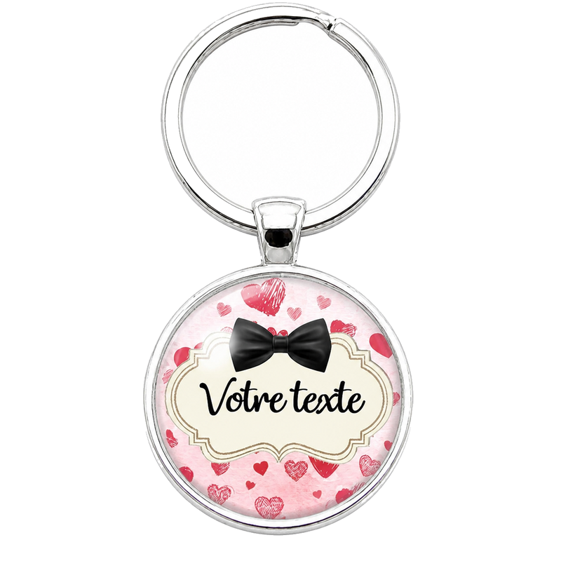 Porte-clé Personnalisable "Votre Texte" Nœud Noir Verre 25mm