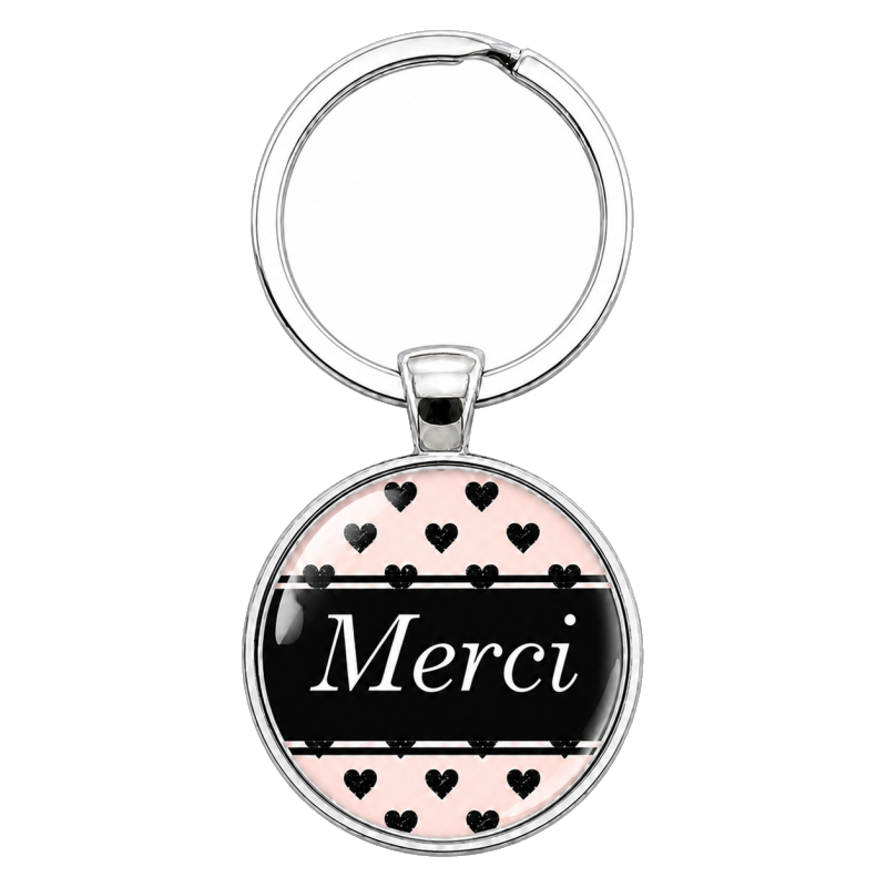 Porte-Clé Fait Main Merci aux Cœurs Noirs 25mm