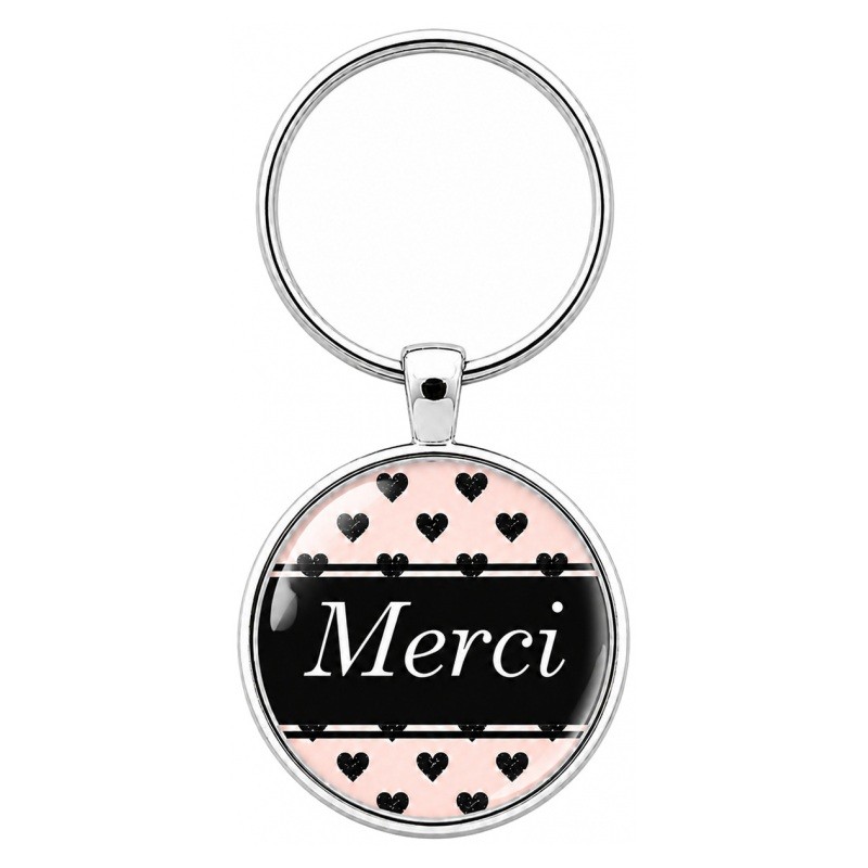 Porte-Clé Fait Main Merci aux Cœurs Noirs 25mm
