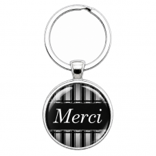 Porte-Clé Fait Main Merci au Quadrillage Gris 25mm pour la Création de Bijoux Fantaisie - DIY
