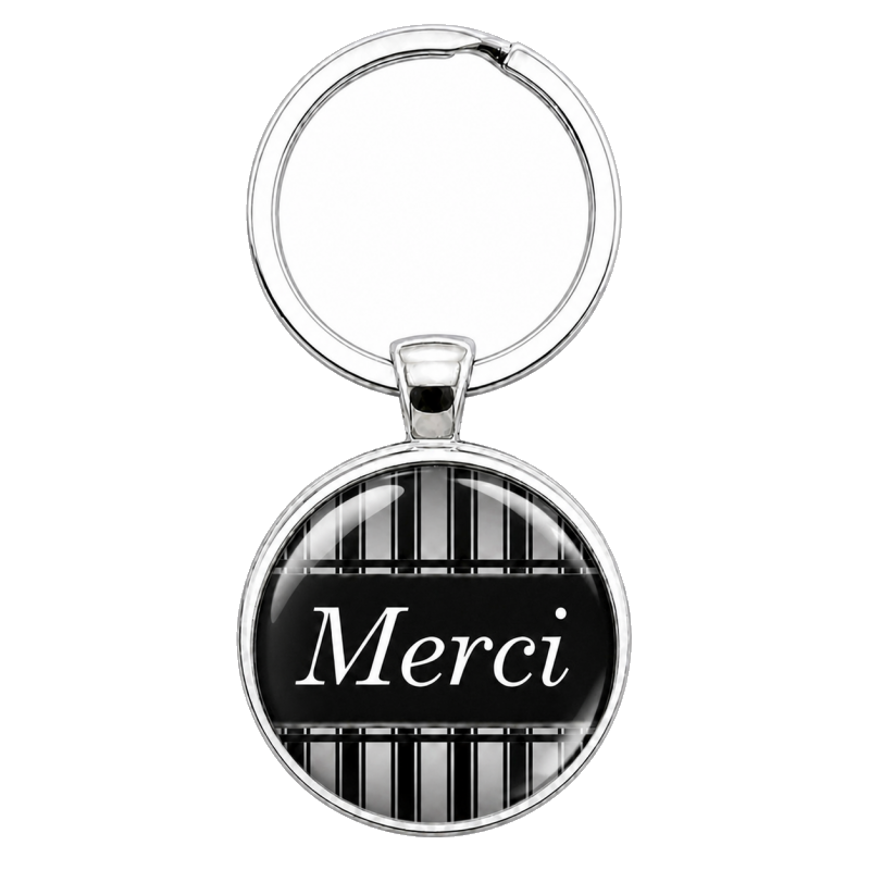 Porte-Clé Fait Main Merci au Quadrillage Gris 25mm