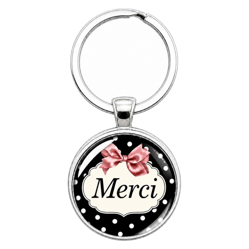Porte-Clé Fait Main Merci au Nœud Rose 25mm