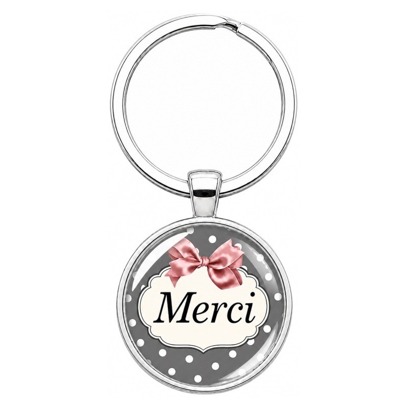 Porte-Clé Fait Main Merci au Nœud Rose 25mm