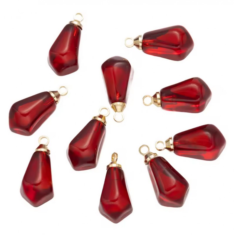 2 Breloques Graine de Grenade en Résine Rouge Métal Doré 16x9mm